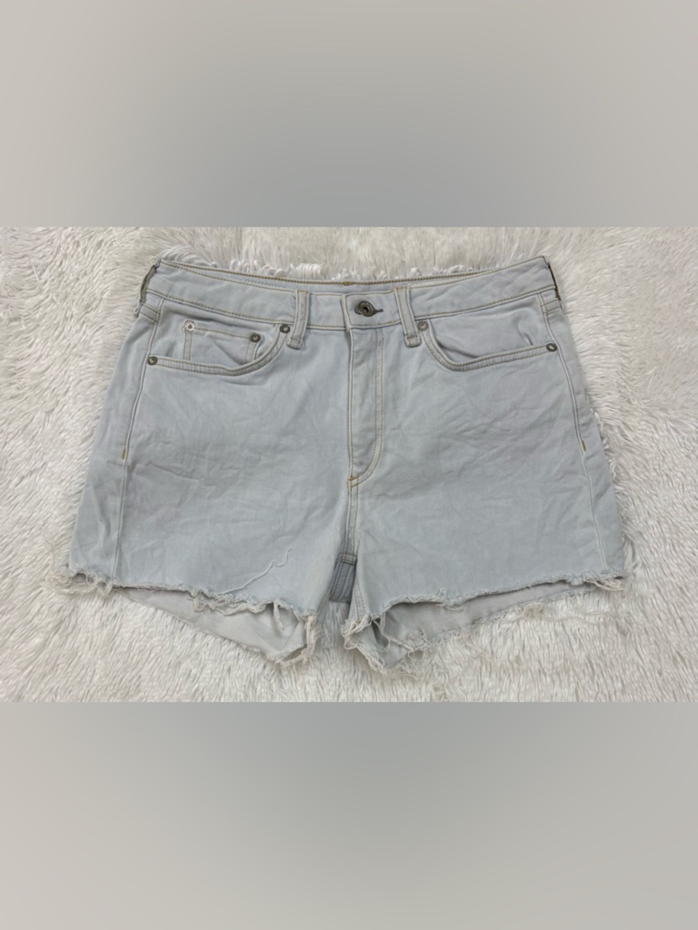 rag & bone Pale Blue Frayed Denim Shorts